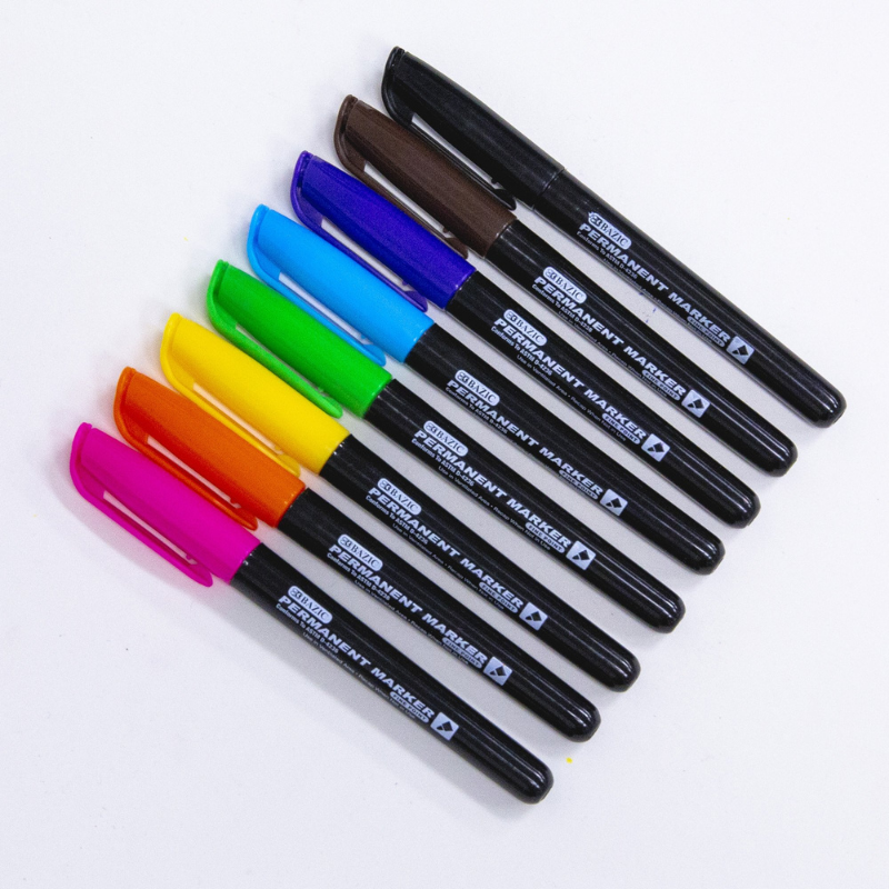 BAZIC Bright Colors Fine Tip Permanent Markers w/ Pocket Clip (5/Pack)