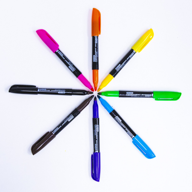 BAZIC Bright Colors Fine Tip Permanent Markers w/ Pocket Clip (5/Pack)