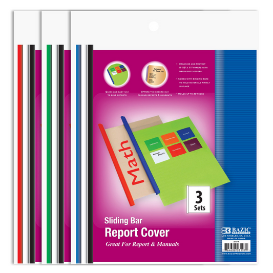 BAZIC Clear Front Report Covers w/ Sliding Bar (3/Pack)