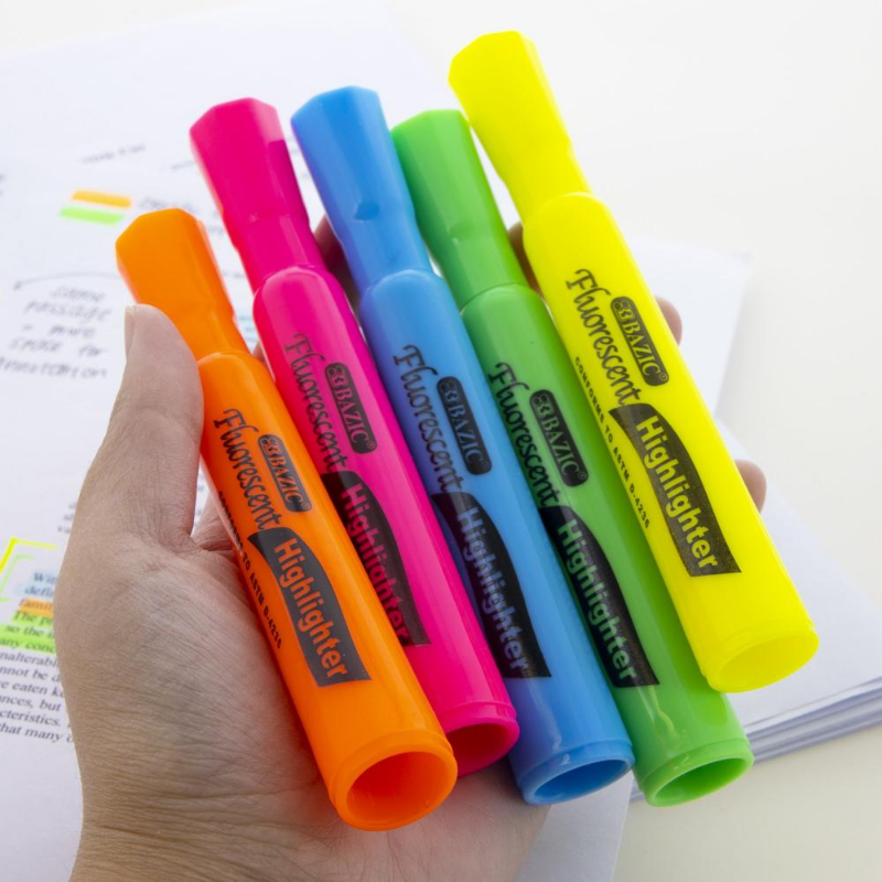 BAZIC Desk Style Fluorescent Highlighters (12/Pack)