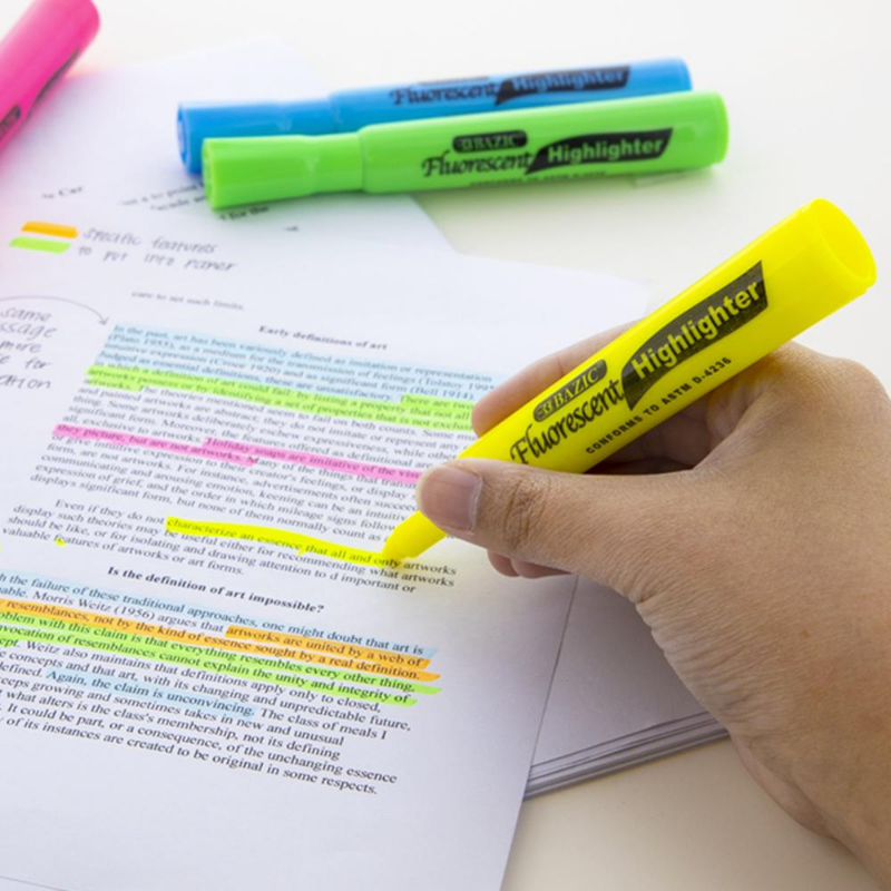 BAZIC Yellow Desk Style Fluorescent Highlighters (12/Pack)