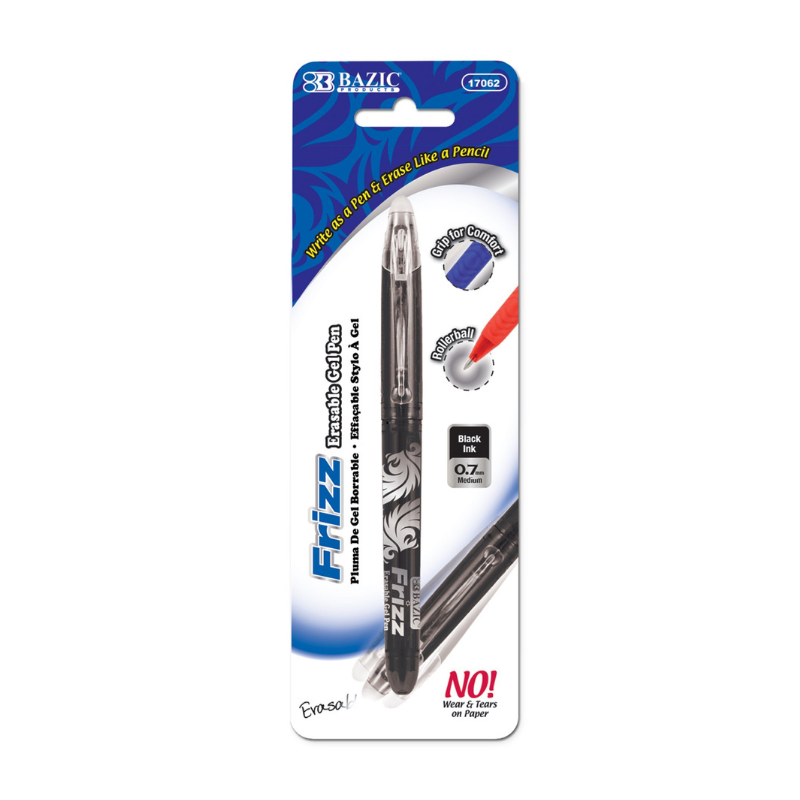 BAZIC Frizz Black Erasable Gel Pen with Grip