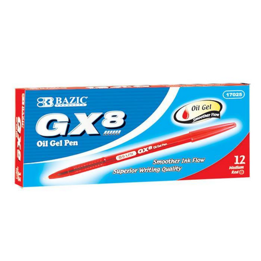 BAZIC GX-8 Red Oil-Gel Ink Pen (12/Pack)