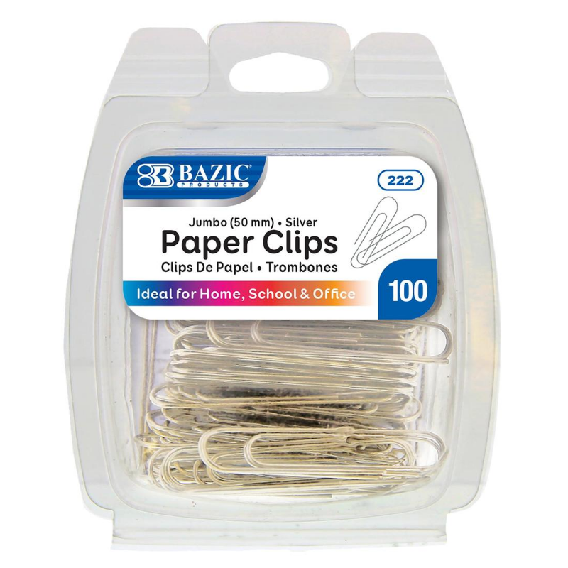 BAZIC Jumbo (50mm) Silver Paper Clips (100/Pack)