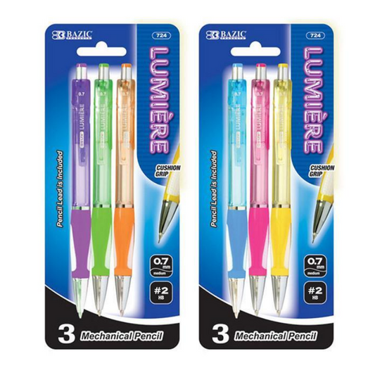 BAZIC Lumiere 0.7mm Mechanical Pencil w/ Grip (3/Pack)