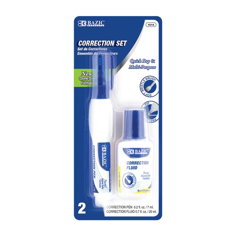 BAZIC Metal Tip Correction Pen & Correction Fluid (2/Pack)