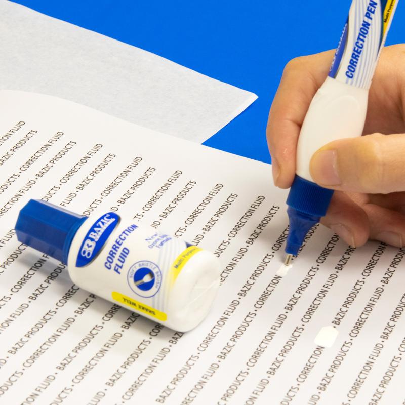 BAZIC Metal Tip Correction Pen & Correction Fluid (2/Pack)