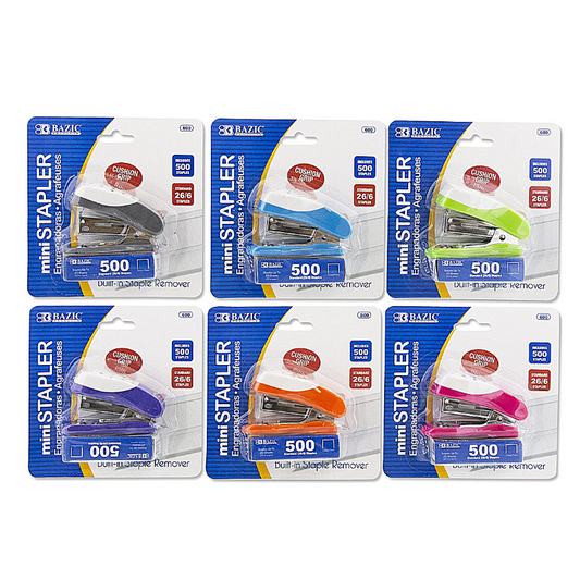 BAZIC Mini Cushion Grip Standard (26/6) Stapler w/ 500 Staples