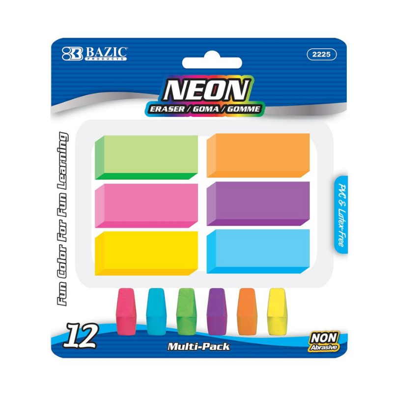 BAZIC Neon Eraser Sets (12/Pack)