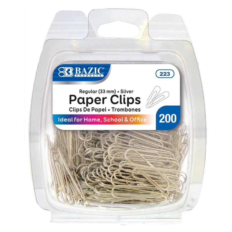 BAZIC No.1 Regular (33mm) Silver Paper Clips (200/Pack)