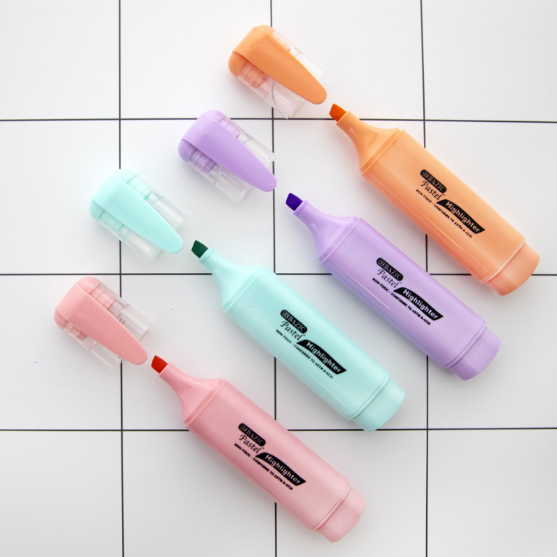 BAZIC Pastel Highlighters w/ Pocket Clip (4/Pack)