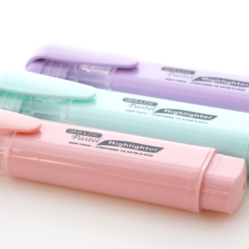 BAZIC Pastel Highlighters w/ Pocket Clip (4/Pack)