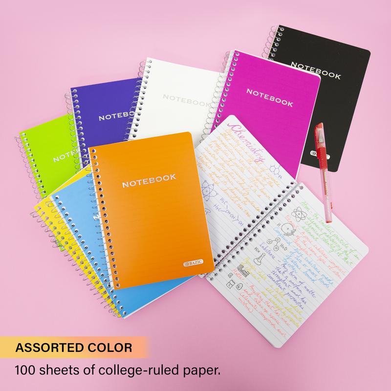 BAZIC 5" X 7" Poly Cover Personal / Assignment Spiral Notebook (100 Sheets)