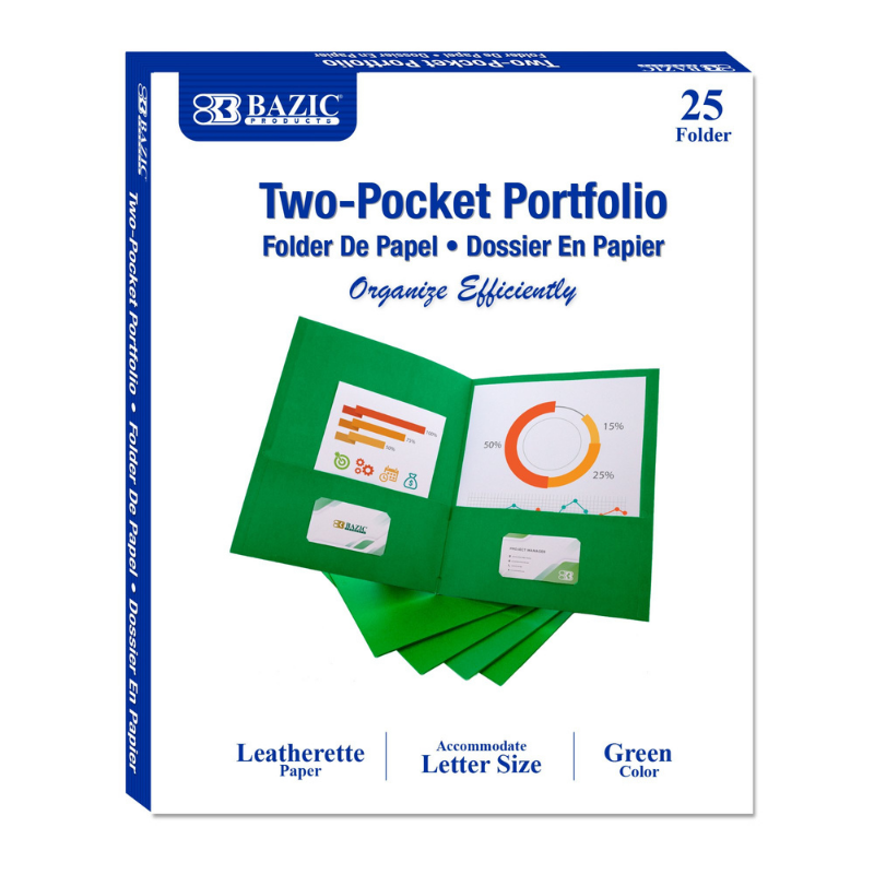BAZIC Premium Color 2-Pockets Portfolios - Pack of 25