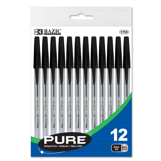 BAZIC Pure Black Stick Pen (12/Pack)