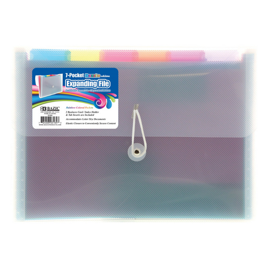 BAZIC Rainbow 7-Pocket Letter Size Poly Expanding File