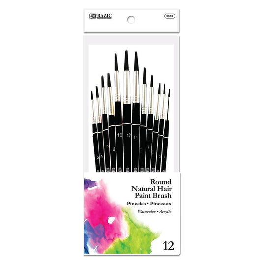 BAZIC Round Natural Hair Paint Brush (12/Pack)