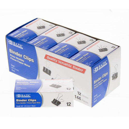 BAZIC Small 3/4" (19mm) Black Binder Clip (12/Pack)