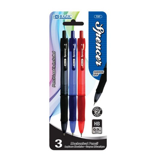 BAZIC Spencer 0.9mm Mechanical Pencil (3/Pack)