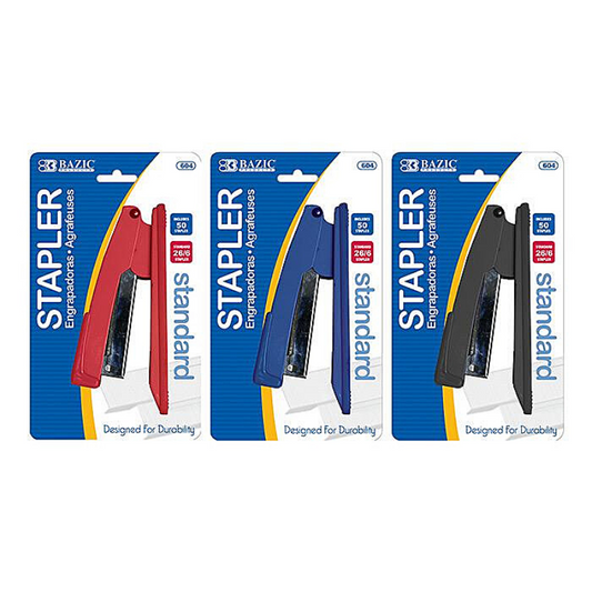 BAZIC Standard (26/6) Metal Stapler w/ 50 Staples