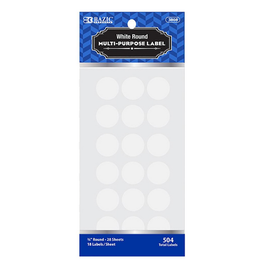 BAZIC White 3/4" Round Label (504/Pack)