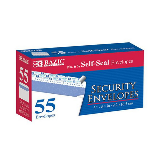 BAZIC #6 3/4 Self-Seal Security Envelope (55/Pack)
