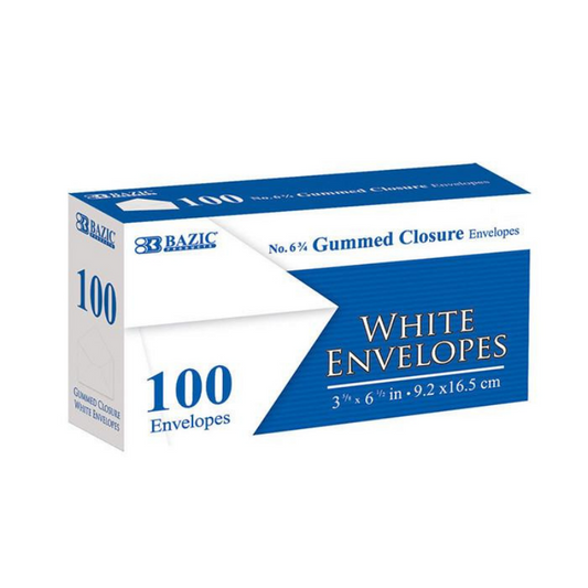 BAZIC #6 3/4 White Envelope w/ Gummed Closure (100/Pack)