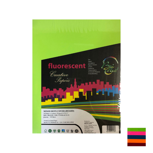 BriCha 176gsm Coloured Board (100 Sheets) - Assorted - 8.5" x 11"