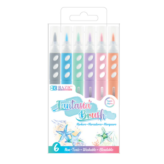 BAZIC Pastel Coloured Brush Markers (6/Pack)