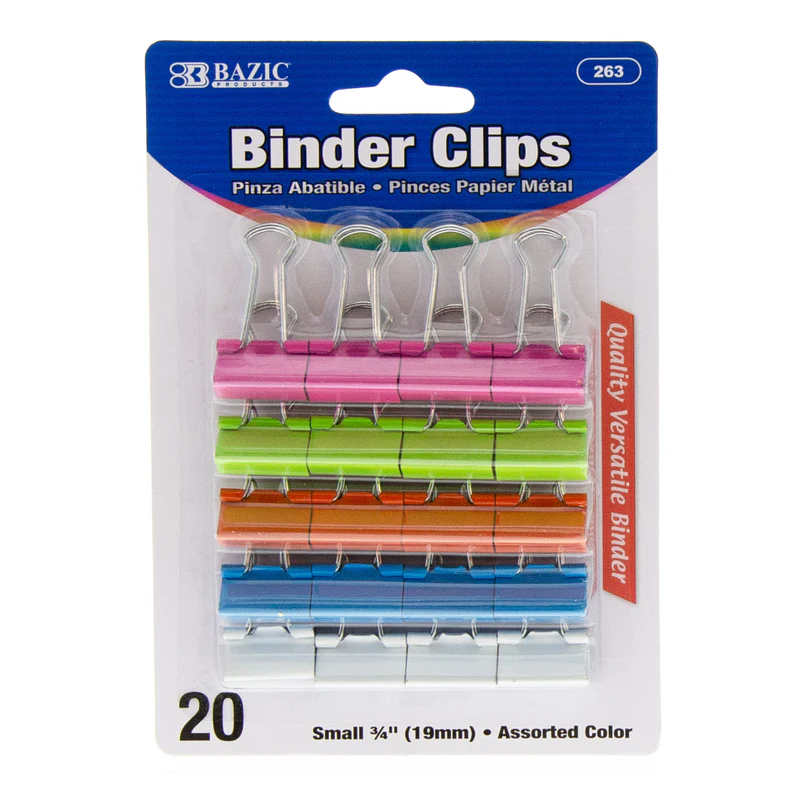 BAZIC Small 3/4" (19mm) Assorted Colour Binder Clip (20/Pack)