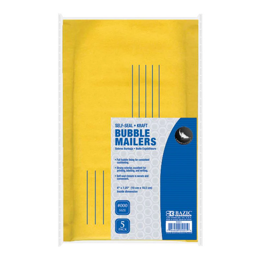 BAZIC 4" X 7.25" (#000) Self-Seal Kraft Bubble Mailers (5/Pack)