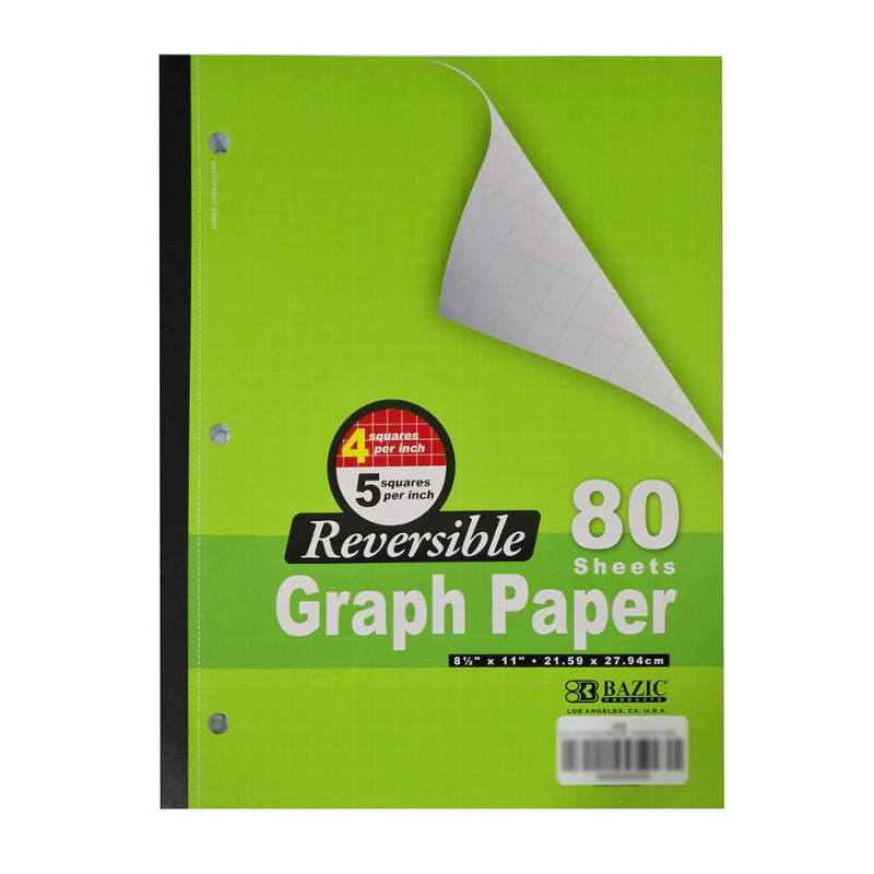 BAZIC 4/5" Quad Ruled Graph Paper Notebook (80 Sheets)