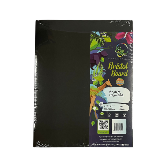 BriCha 210gsm Bristol Board (100 Sheets) - 8.5" x 11" - Black