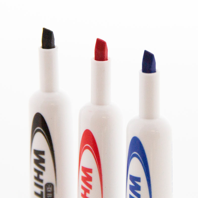 BAZIC Assorted 3 Colour Chisel Tip Dry Erase Markers w/ Eraser