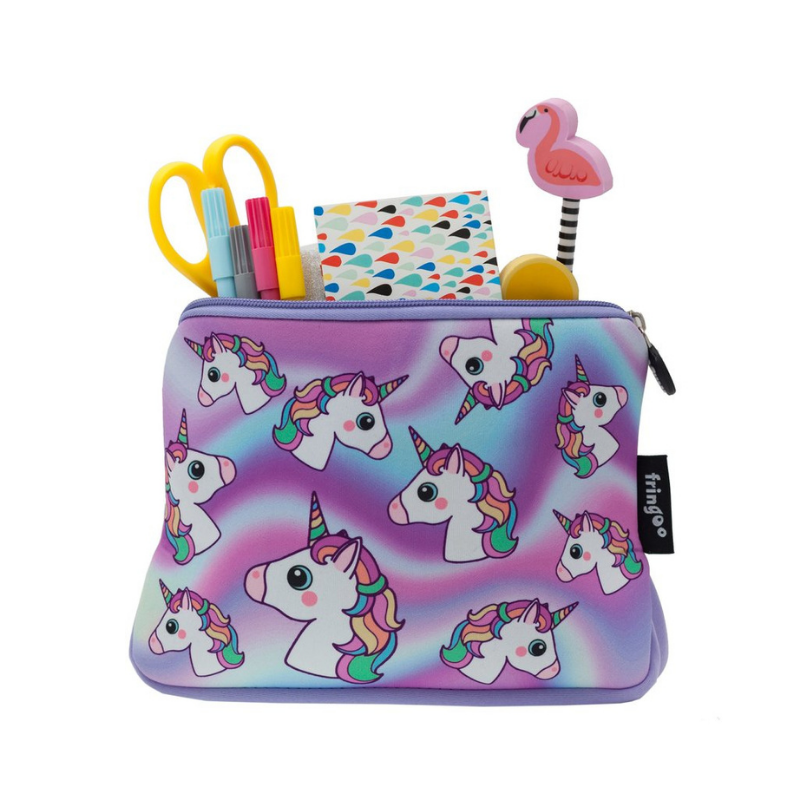 Fringoo Large Soft Neoprene Pencil Case - Hologram Unicorn