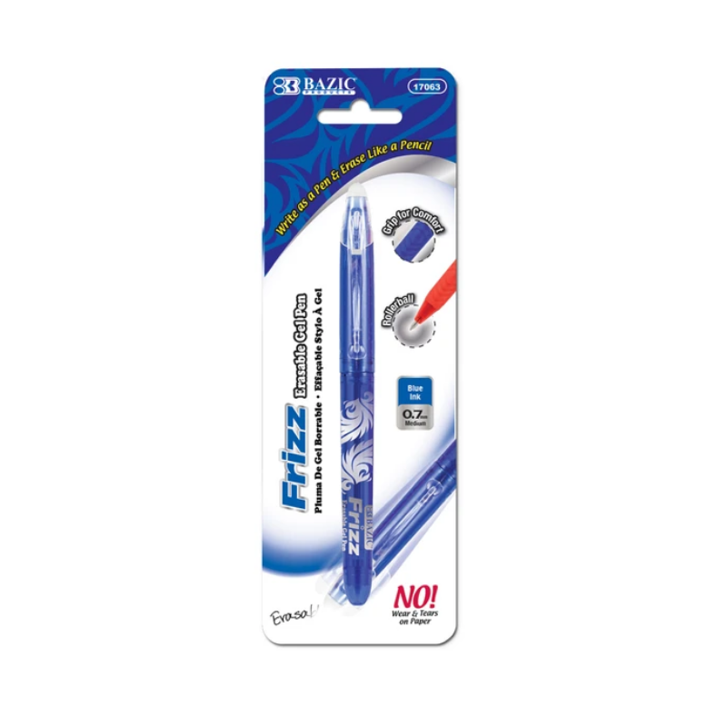 BAZIC Frizz Blue Erasable Gel Pen with Grip