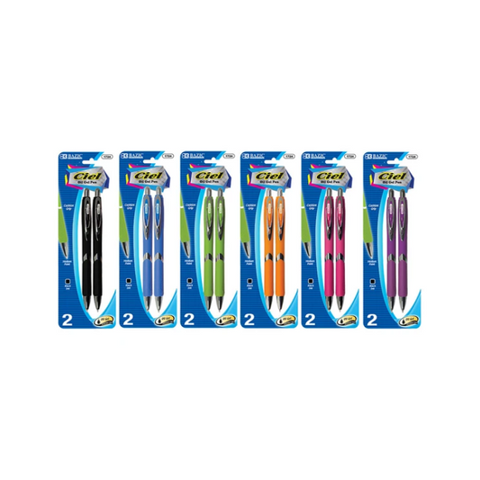 BAZIC Ciel Oil-Gel Ink Retractable Pen w/ Rubberized Barrel & Metal Clip (2/Pack)