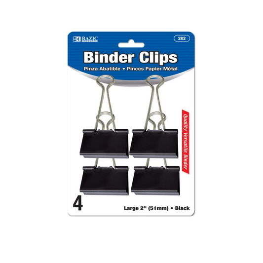 BAZIC Large 2" (51mm) Black Binder Clip (4/Pack)