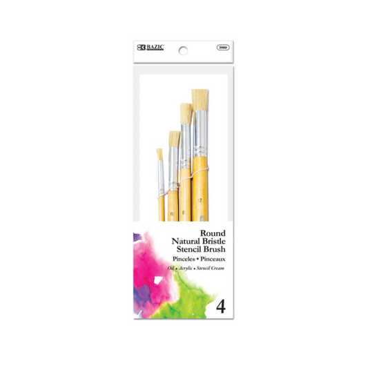 BAZIC Round Natural Bristle Paint Brush (4/Pack)