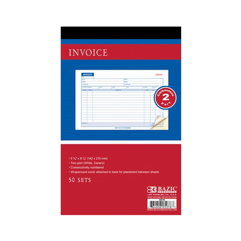 BAZIC 5 9/16" x 8 7/16" Invoice Book (50 Sets)