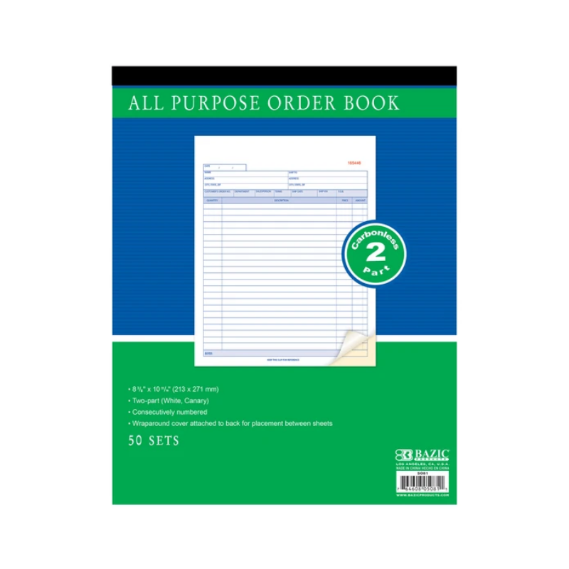 BAZIC 8 3/8" x 10 11/16" All Purpose Order Book (50 Sets)