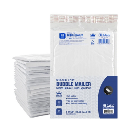BAZIC 6" x 9.25" (#0) Poly Bubble Mailer (25/Pack)