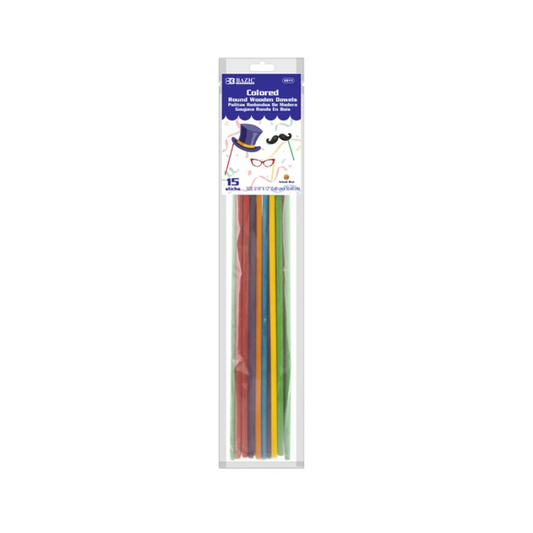 BAZIC 3/16" x 12" Multi-Colored Round Wooden Dowel (15/Bag)