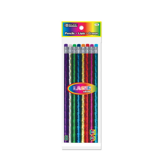 BAZIC Metallic Laser Foil Wood Pencil w/ Eraser (8/Pack)