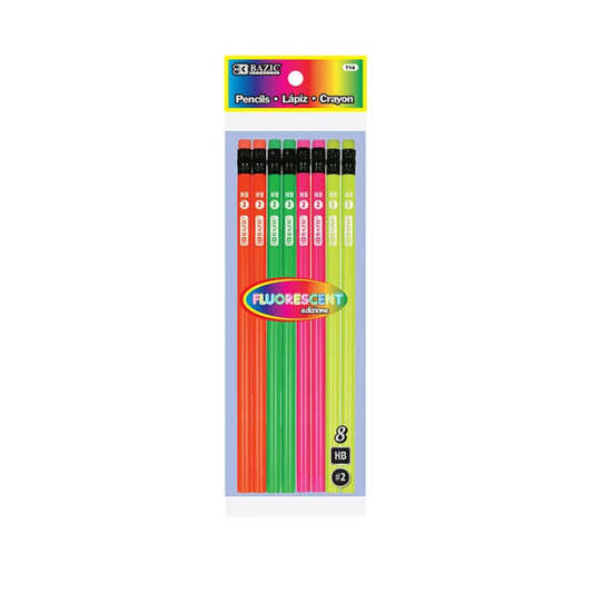 BAZIC Fluorescent Wood Pencil w/ Eraser (8/pack)