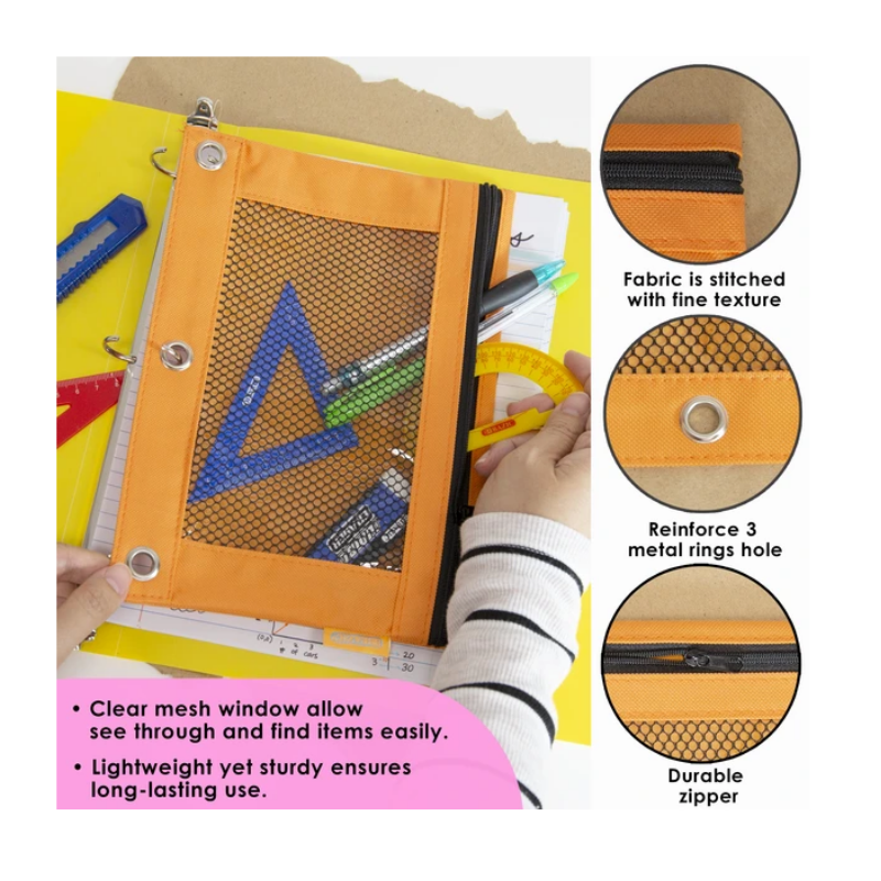BAZIC Retro Color 3-Ring Pencil Pouch w/ Mesh Window