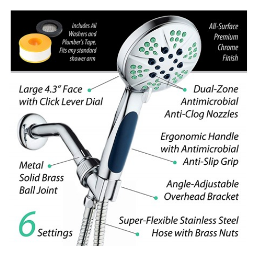 Notilus Antimicrobial High-Pressure Handheld Shower Head