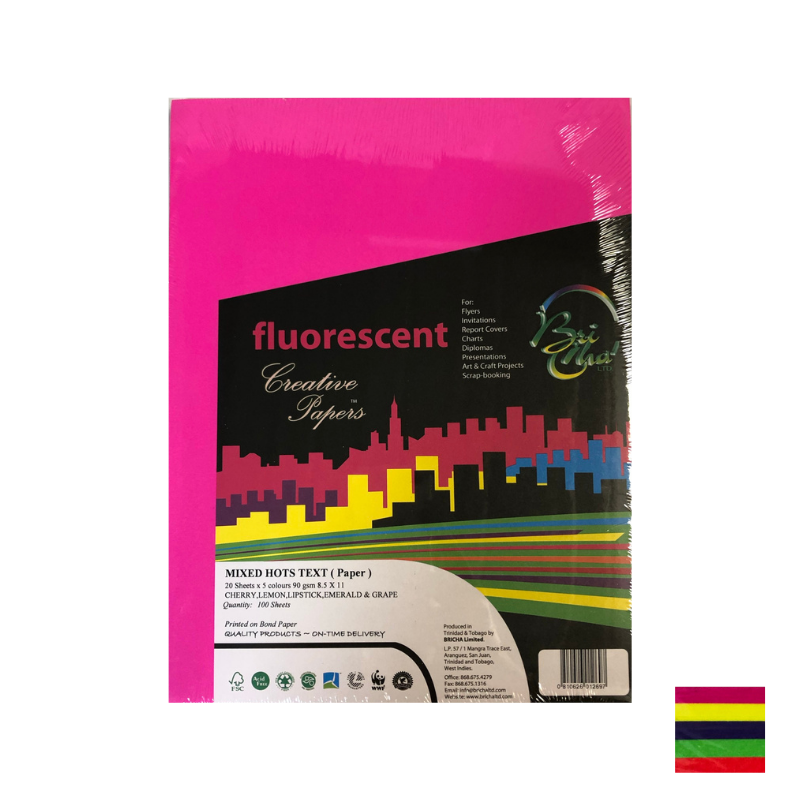 BriCha 90gsm Coloured Paper (100 Sheets) - Assorted - 8.5" x 11"