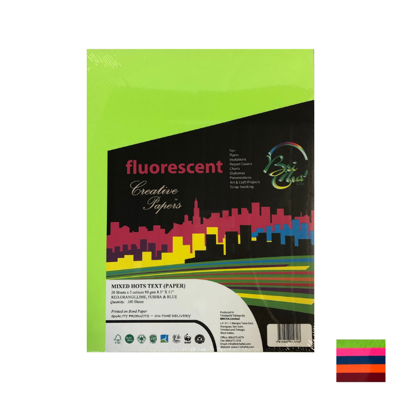 BriCha 90gsm Coloured Paper (100 Sheets) - Assorted - 8.5" x 11"
