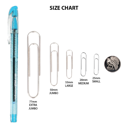 Silver Paper Clips (100/Pack) - Assorted Sizes
